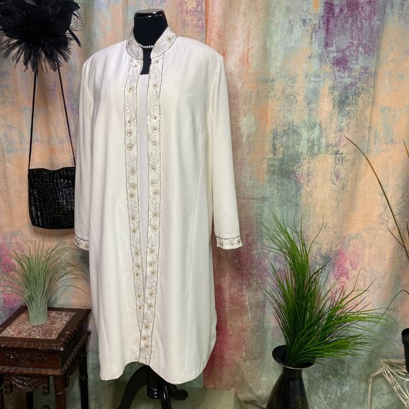 R & M Richards Dresses & Skirts - 📌 Off-white Dress and Coat with beaded Trim